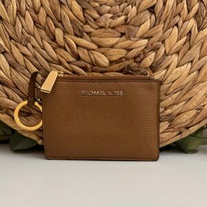 Michael Kors Tan Leather Card Holder with Gold Accent